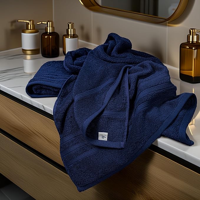 Tens Towels Pack of 4 Soft Bath Towels, 100% Cotton, 27 x 54 Inches, Lightweight & Quick-Dry, Ideal for Daily Bathroom Use, Practical & Comfortable, Navy