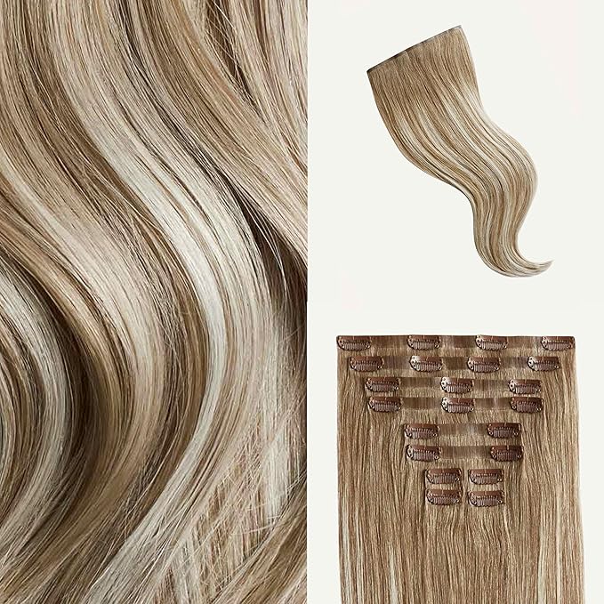 Luxy 100% Remy Human Hair - Seamless Clip-In Hair Extensions - Multi-Dimensional Color for Natural Blending, Adds Volume & Length 240 grams 24" Natural Blonde Balayage