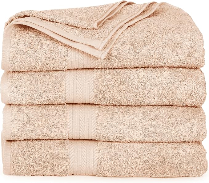 Ample Decor Bath Towels 100% Cotton 30 X 54 Inch 600 GSM Soft Quick Dry Bathroom Towels- 4pcs Beige