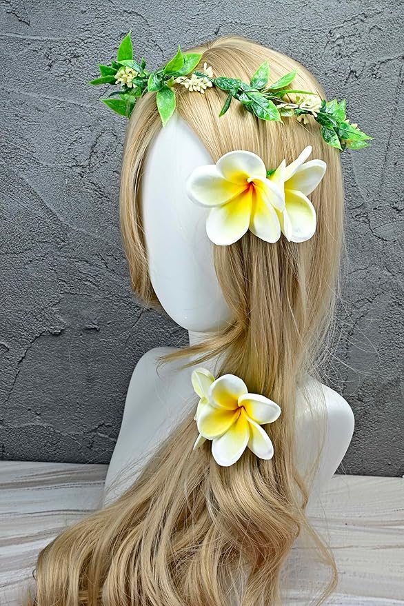 Pack of 2 Real Touch Flowers Hawaiian Flower Hair Clips Plumeria Hibiscus Hair Clips Handmade Hair Accessories for Beach Wedding Bridal Party Mother's Day Women Girls Holiday Gifts (c-814, 2pcs)
