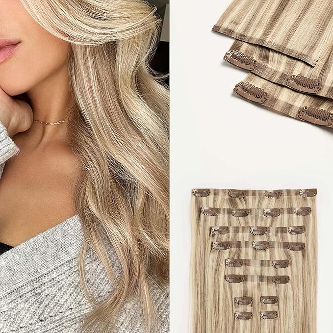 Luxy 100% Remy Human Hair - Seamless Clip-In Hair Extensions - Multi-Dimensional Color for Natural Blending, Adds Volume & Length 160 grams 16" Dimensional Cream Blonde