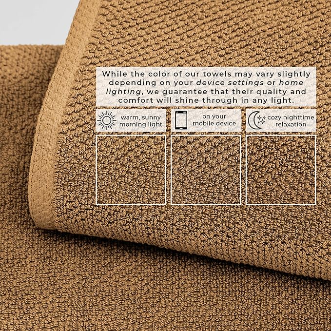 Great Bay Home 100% Cotton 6 Pack 26x16 Hand Towel Set - Absorbent, Quick-Drying, Durable Towels for Bathroom Decor - Low-Twist, Two-Ply Fibers (Mocha)