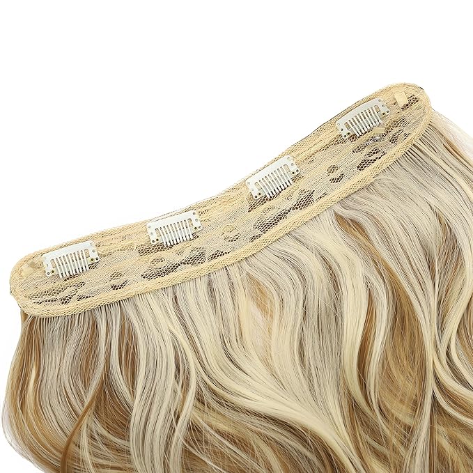 Invisible Wire Hair Extensions Transparent Wire Adjustable Size 4 Secure Clips Long Wavy Curly Secret Hairpiece 14 Inch for Women