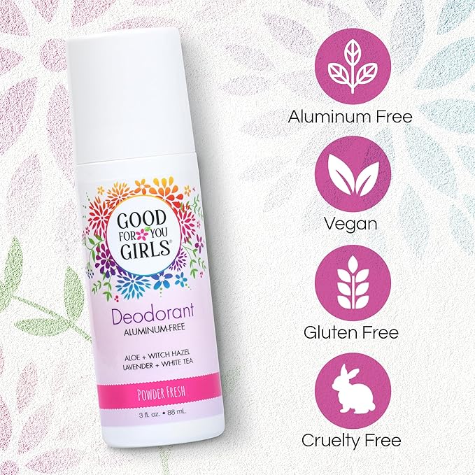 Good for You Girls Aluminum-Free, Natural Deodorant for Kids, Pre teens, Teens, Safe & Effective Odor Control, Clear Roll-On, Natural Fragrance, Vegan, Made in USA | Soft Powder, 3 oz (Pack of 2)