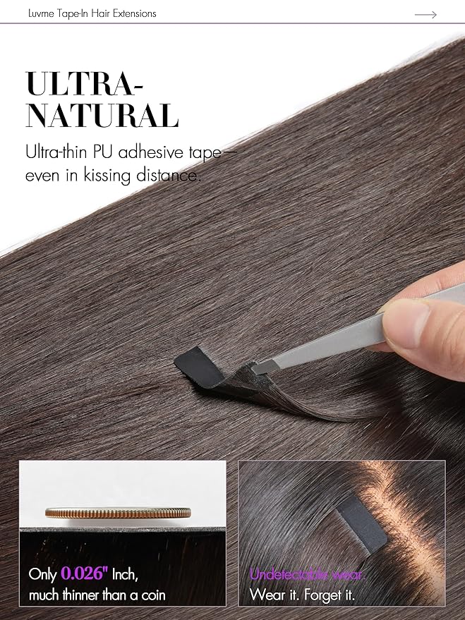 LUVME Invisible Tape in Hair Extensions Human Hair 20 Inch 50g 20pcs Rich Mocha Brown Straight Double Sided Seamless Tape Extensions