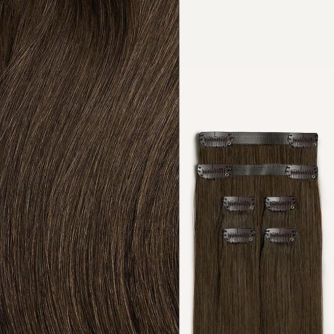 Luxy 100% Remy Human Hair Extensions for Thin Hair Thinning Hair Fill-Ins – 6 Seamless Wefts Multi-Dimensional Color Blend - Natural-Looking Volume & Coverage 80 grams 16" Medium Natural Brown