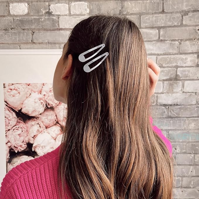 48 PCS Small Metal Barrettes For Women Non Slip Water Drop Snap Clips For Thick Thin Fine Hair Classic Accessories,Silver,1.97 x 0.5 In