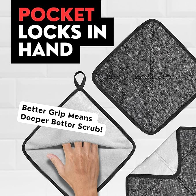 Bye Bye Loofah Double-Sided Exfoliating Washcloth with Hand Pocket – Rough & Soft Texture for Deep Clean, Smooth Skin, Fast Drying Body Scrubber for Shower or Bath