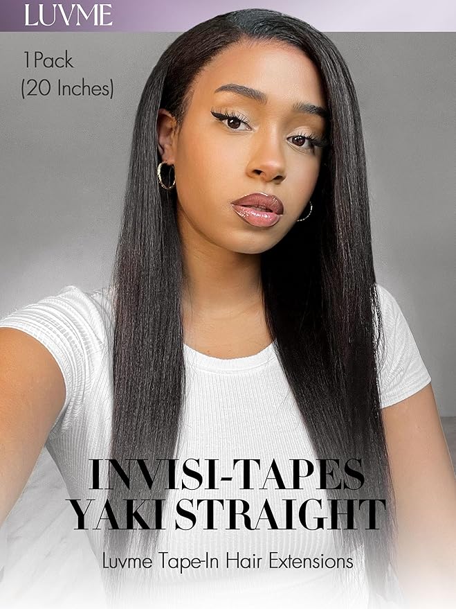 LUVME Tape in Hair Extensions Human Hair 22 Inch 110g 40pcs Yaki Straight Natural Black Double Sided Invisible Tape Extensions