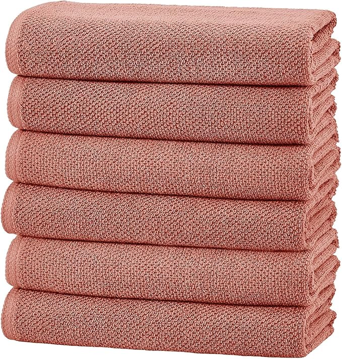 Great Bay Home 100% Cotton 6 Pack 26x16 Hand Towel Set - Absorbent, Quick-Drying, Durable Towels for Bathroom Decor - Low-Twist, Two-Ply Fibers (Desert Rose)