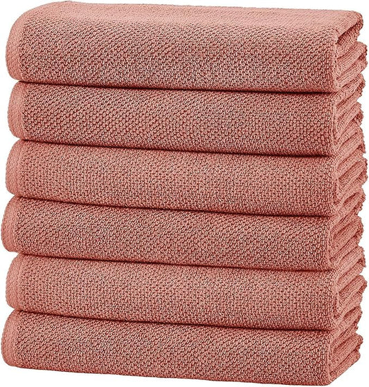 Great Bay Home 100% Cotton 6 Pack 26x16 Hand Towel Set - Absorbent, Quick-Drying, Durable Towels for Bathroom Decor - Low-Twist, Two-Ply Fibers (Desert Rose)