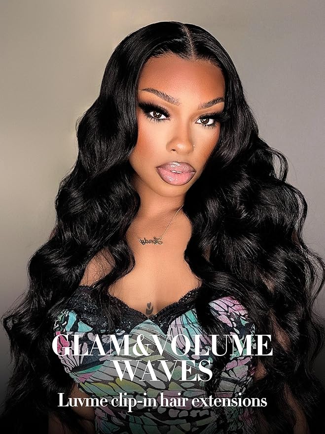 LUVME Clip in Hair Extensions Thick Body Wavy Hair Extensions, Natural Black 135g 7pcs 22 Inch, Real Hair Clip in Human Hair for Women