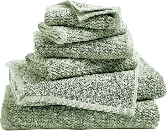 Great Bay Home 100% Cotton 6 Piece Towel Set - Absorbent, Quick-Drying, Durable Bath Towels for Bathroom Decor - Low-Twist, Two-Ply Fibers (Eucalyptus)