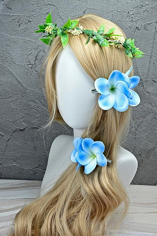 Pack of 2 Real Touch Flowers Hawaiian Flower Hair Clips Plumeria Hibiscus Hair Clips Handmade Hair Accessories for Beach Wedding Bridal Party Mother's Day Women Girls Holiday Gifts (c-820, 2pcs)