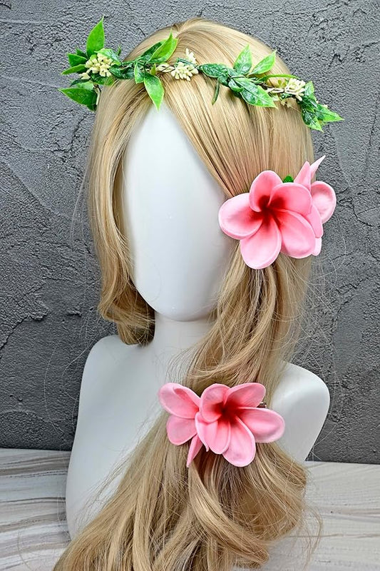 Pack of 2 Real Touch Flowers Hawaiian Flower Hair Clips Plumeria Hibiscus Hair Clips Handmade Hair Accessories for Beach Wedding Bridal Party Mother's Day Women Girls Holiday Gifts (c-832, 2pcs)