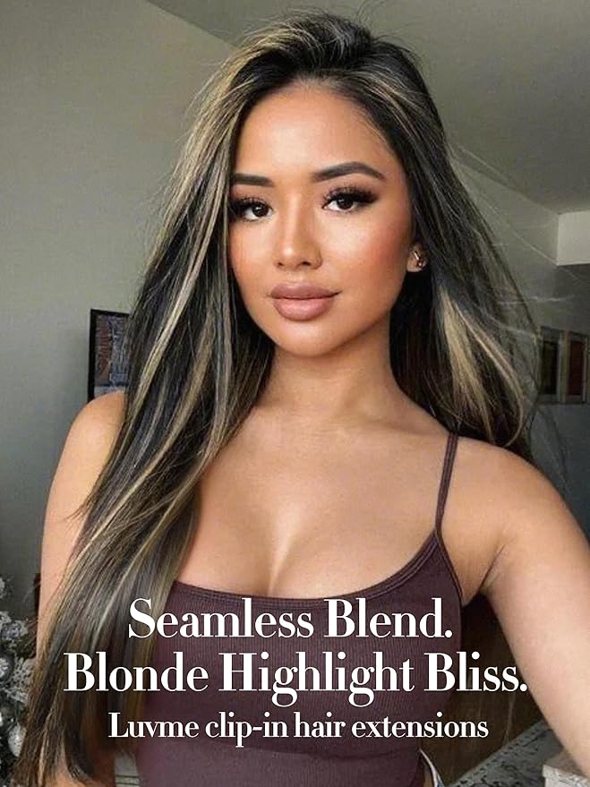 LUVME Balayage Clip in Hair Extensions, 135g 22 Inch Highlight Color Human Hair Extensions Thick Real Human Hair Clip on Double Weft Remy Hair