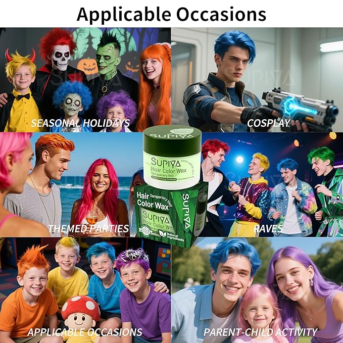Temporary Hair Styling Color Wax, Green Blue Purple Red Hair Dye Color Wax Washable Natural Instant Hair Coloring Cream for DIY Hairstyle for Kids Men Women(White#88)