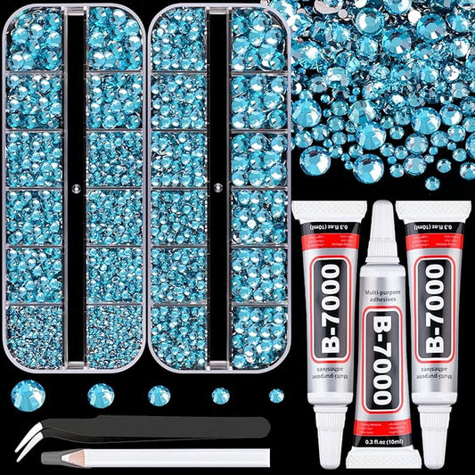 Resin Rhinestones for Crafting with B7000 Jewelry Glue, 2 Boxes Indicolite Flatback Crystals with 3Pcs 10ml Glue for Bedazzling Crafts DIY Nail Art Makeup，Non Hotfix Gems for Clothing Shoes