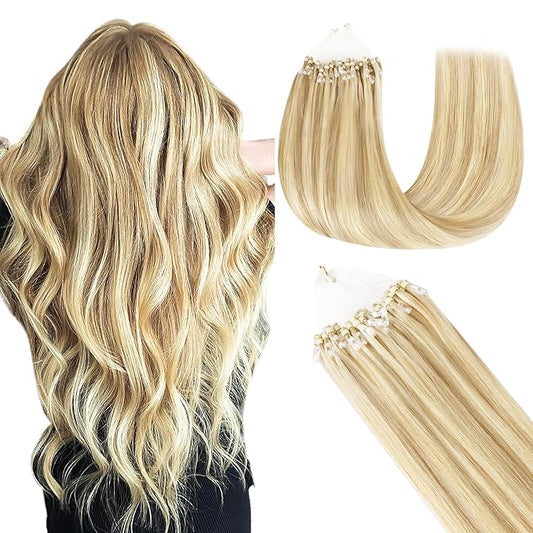 GOO GOO Micro Link Tip Hair Extensions, Real Human Hair, 16inch 50g 50S, Cold Fusion, Invisible Remy, 18D/22F Dirty Blonde Highlights