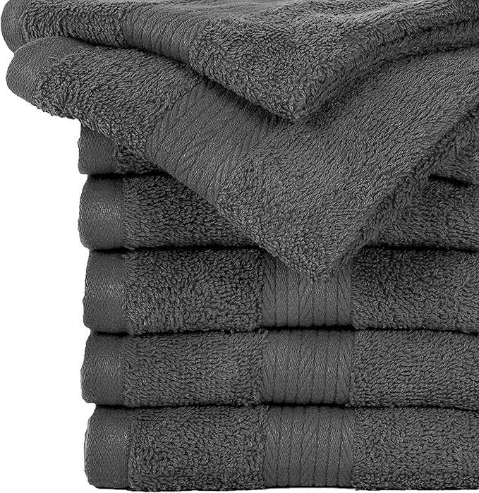 Ample Decor Washcloths Pack of 200 12 X 12 Inch, 600 GSM 100% Cotton Soft Absorbent, Premium Quality Durable Ideal for Bathroom, Pool, Hotel, Spa - Grey