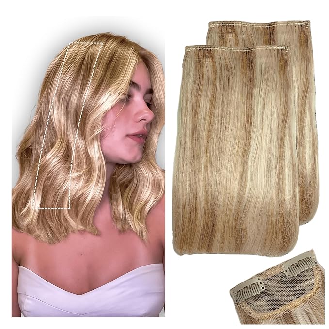 2 Pcs Short Hair Extensions, Real Hair Clip in Extensions Hair Human for Women 10 Inch Light Golden Brown and Bleach Blonde