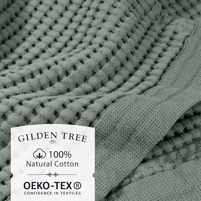 GILDEN TREE Waffle Hand Towels for Bathroom Quick Dry Large Luxury Lint Free Super Absorbent Cotton Hand Towels Set of 2, Modern Style (Sage Grey)