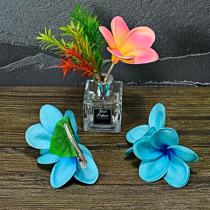 Pack of 2 Real Touch Flowers Hawaiian Flower Hair Clips Plumeria Hibiscus Hair Clips Handmade Hair Accessories for Beach Wedding Bridal Party Mother's Day Women Girls Holiday Gifts (c-821, 2pcs)