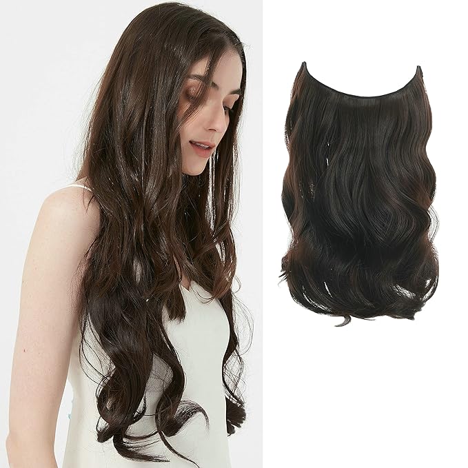 Invisible Wire Hair Extensions Transparent Wire Adjustable Size 4 Secure Clips Long Wavy Curly Secret Hairpiece 14 Inch for Women