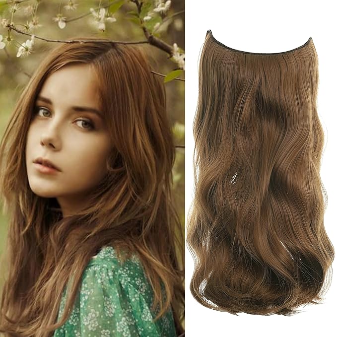 Invisible Wire Hair Extensions Transparent Wire Adjustable Size 4 Secure Clips Long Wavy Curly Secret Hairpiece 18 Inch for Women