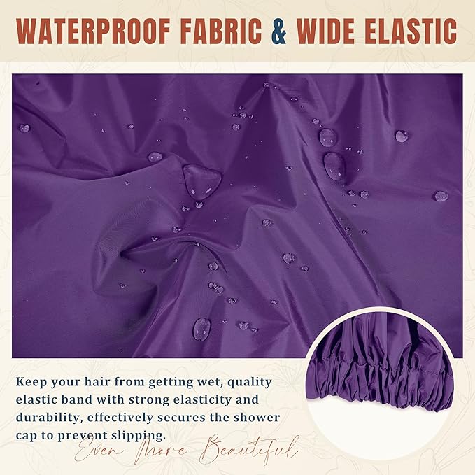 Reusable Shower Cap for Women, Stylish Large Waterproof Shower Bonnet Washable Wide Elastic Band Hair Cap for Long Hair, Braids Bath Hat(Dark Purple)