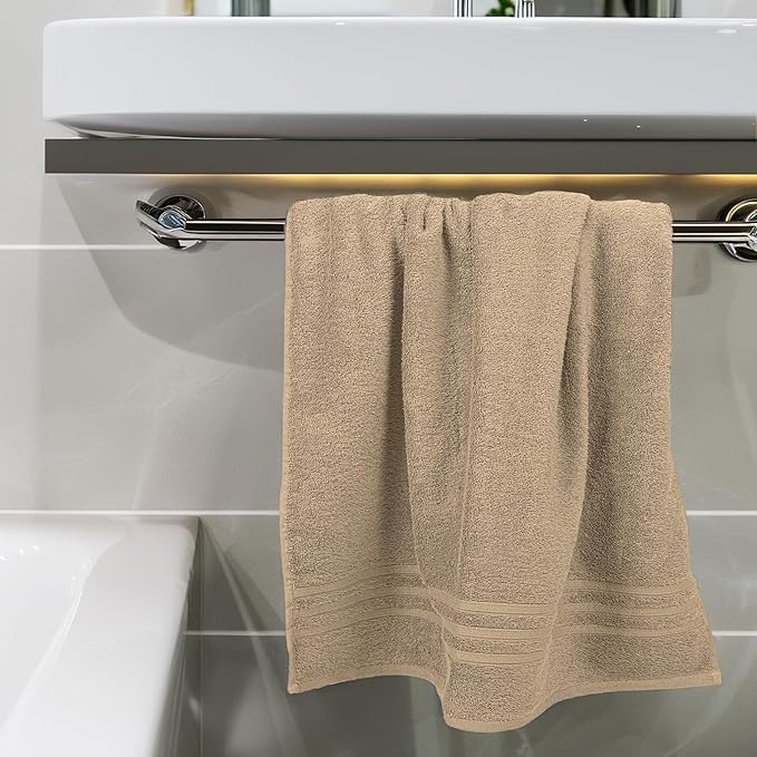 Tens Towels Pack of 4 Soft Bath Towels, 100% Cotton, 27 x 54 Inches, Lightweight & Quick-Dry, Ideal for Daily Bathroom Use, Practical & Comfortable, Beige
