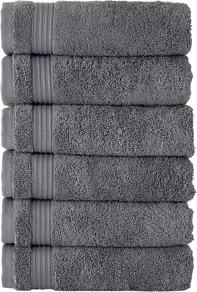Classic Turkish Towels CTT - Premium 6 Piece Hand Towels Set, 100% Turkish Cotton, Quick Dry & Comfy Towels for Hotel & Spa, Highly Absorbent | 16"x27" (Grey)