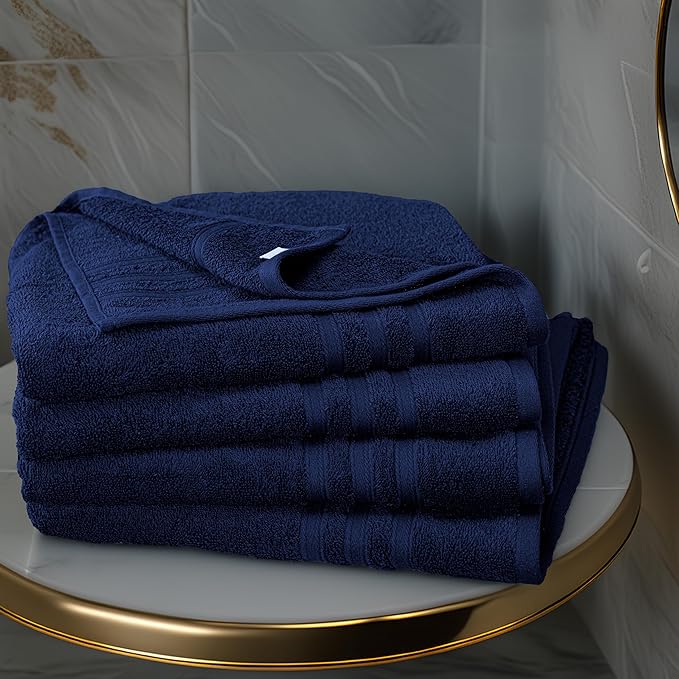 Tens Towels Pack of 4 Soft Bath Towels, 100% Cotton, 27 x 54 Inches, Lightweight & Quick-Dry, Ideal for Daily Bathroom Use, Practical & Comfortable, Navy
