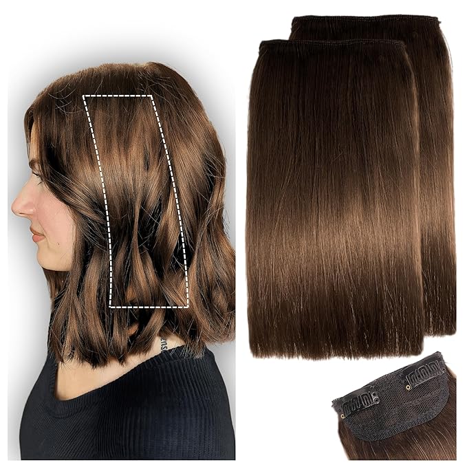 2 Pcs Short Hair Extensions, Real Hair Clip in Extensions Hair Human for Women 8 Inch Chocolate Brown