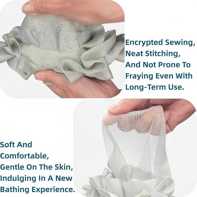 3-Pack Bath Loofah Set with Dual-Sided Shower Puff - Includes Soap Pocket, Hanging Rope, and Gift Box - Loofah for Women and Men - Shower Sponge for Body with Rich Lather（ Beige & Pink & Gray ）