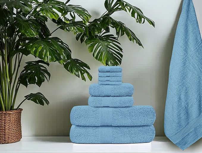 Softolle Luxury 8 Piece Towel Set, 2 Bath Towels 2 Hand Towels 4 Washcloths, Towels for Bathroom, Home, Spa & Gym - Highly Absorbent (Sky Blue)