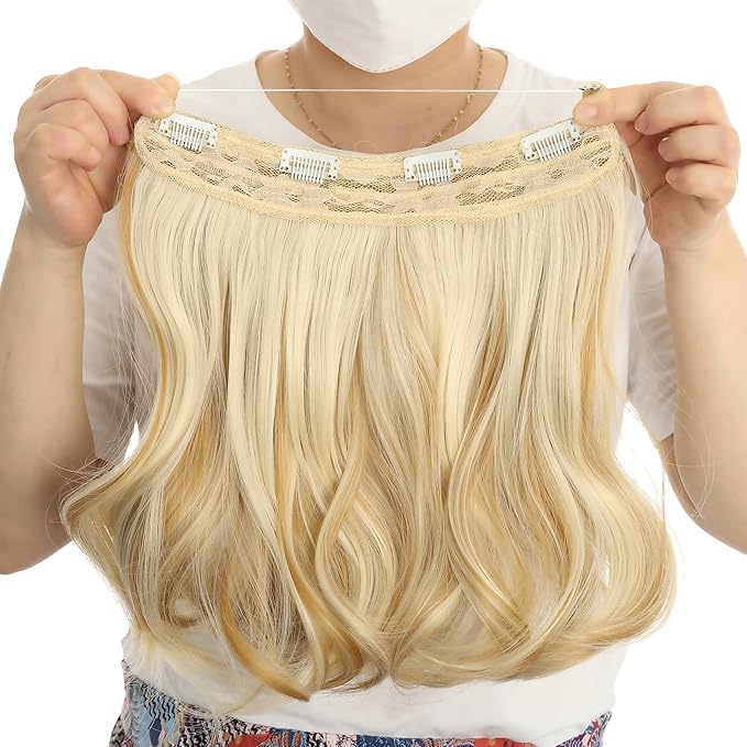 Invisible Wire Hair Extensions Transparent Wire Adjustable Size 4 Secure Clips Long Wavy Curly Secret Hairpiece 14 Inch for Women