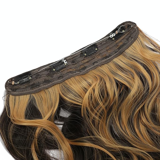 Invisible Wire Hair Extensions Transparent Wire Adjustable Size 4 Secure Clips Long Wavy Curly Secret Hairpiece 24 Inch for Women