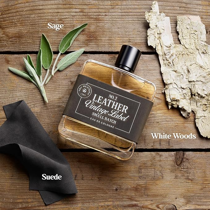 Leather No. 2 by Tru Western, Vintage Label Small Batch, 3.4 fl oz (100 ml), with Notes of Sage, Sued, and White Woods, Confident, Sexy, Modern Fragrance
