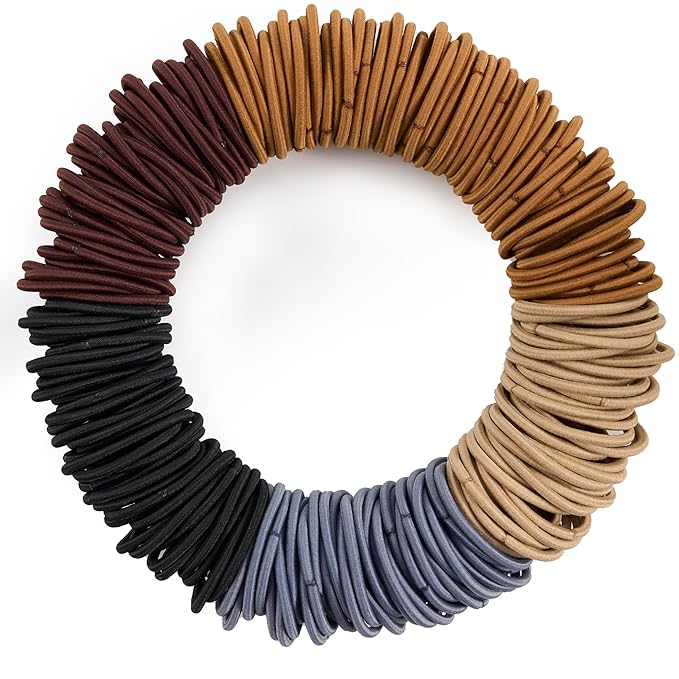 203 Pieces Hair Ties No Damage, 4MM Elastic Hair Ties, Medium Size Ponytail Holders for Women and Girls, Multicolor (5 Colors (Brown Tones))