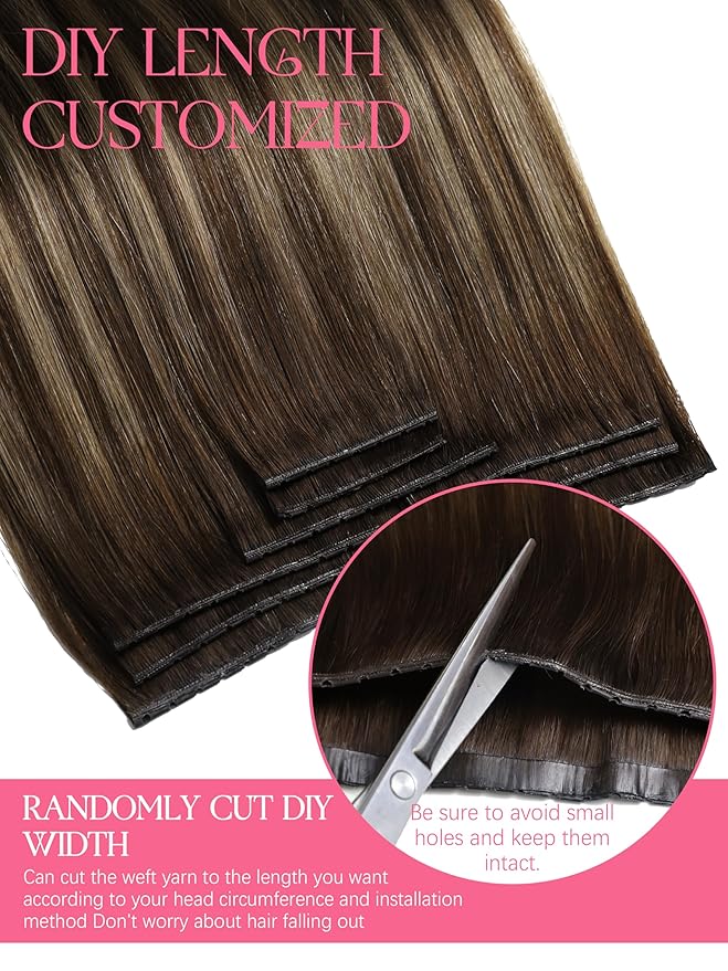Lacer Double Butterfly Weft Invisible Pu OVO Human Hair Extensions 16in Seamless Micro Beads Hair Extensions Glueless Chestnut Brown Mixed Dark Brown With Dark Brown Roots 100G Tape Width 31.5"