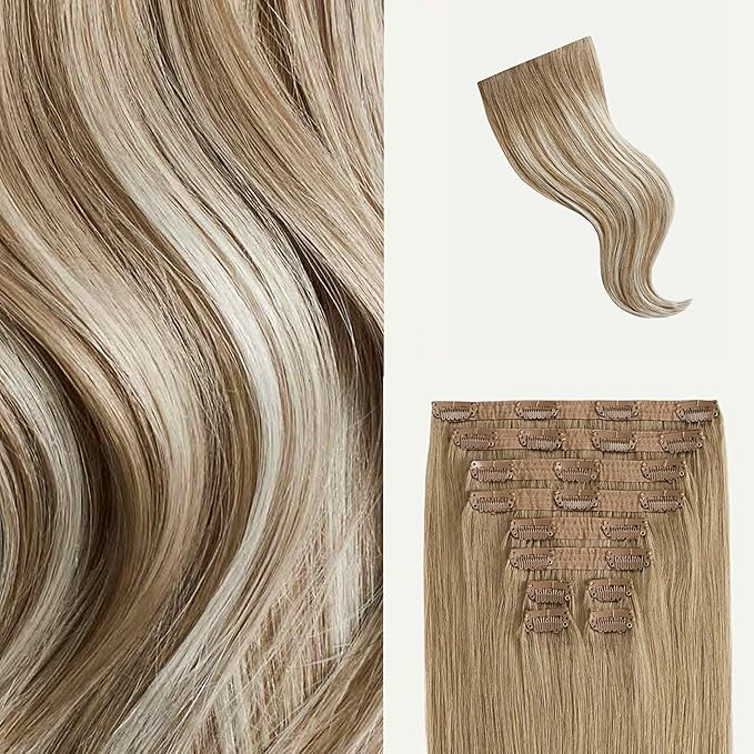 Luxy Hair 24" Natural Blonde Balayage Classic Clip-In Hair Extensions (240 grams) 100% Remy Human Hair, Natural,Volume, 10-Piece Set, Blends Easily
