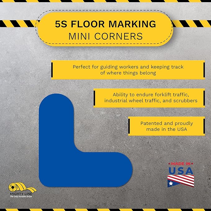 Mighty Line 3/4" Wide Corner Floor Marking Tape, Heavy-Duty, Peel and Stick, Adhesive, Industrial Quality, Blue, Pack of 108