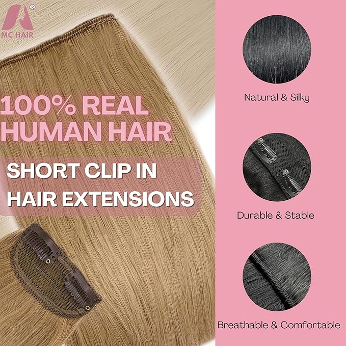 2 Pcs Short Clip in Hair Extensions, Human Hair Clip in Extensions for Women 6 inch Honey Blonde