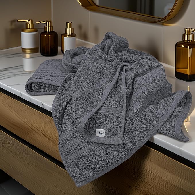 Tens Towels Pack of 4 Soft Bath Towels, 100% Cotton, 27 x 54 Inches, Lightweight & Quick-Dry, Ideal for Daily Bathroom Use, Practical & Comfortable, Dark Grey