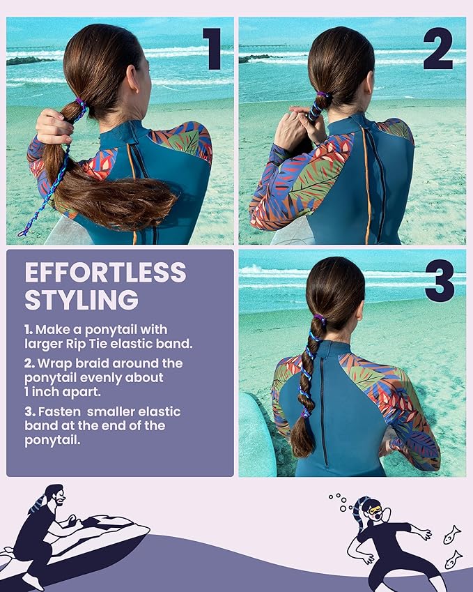 Rip Tie 24" x 2.5mm Soft Hair Tie for Women, 3 Pack Tropical – Tangle Free Ponytail Holders – Prevents Hair Damage – Ideal for Activities like Surfing, Exercising, Running, and More