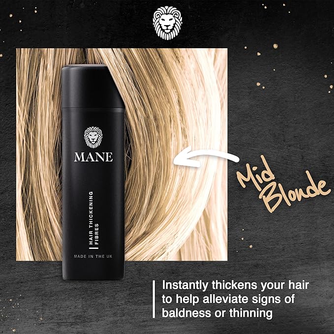 Mane Hair Building Fibers for Women & Men, for Fine & Thinning Hair, Thicker Fuller Looking Hairstyle, Conceal Bald Spots - Mid Blond