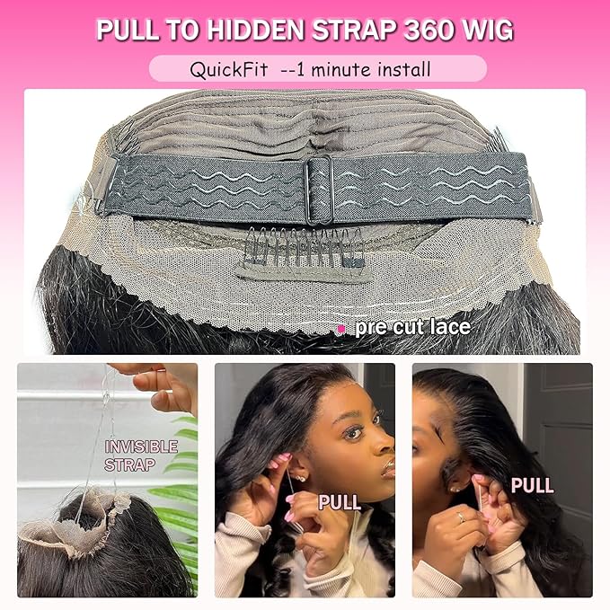 Aicrelery Hidden Strap 360 Lace Front Wigs Human Hair Body Wave HD Lace Front Wigs Pre Plucked with Baby Hair Drawstring 360 Frontal Glueless Wigs for Women 180 Density 360 Lace Wig 18 inch
