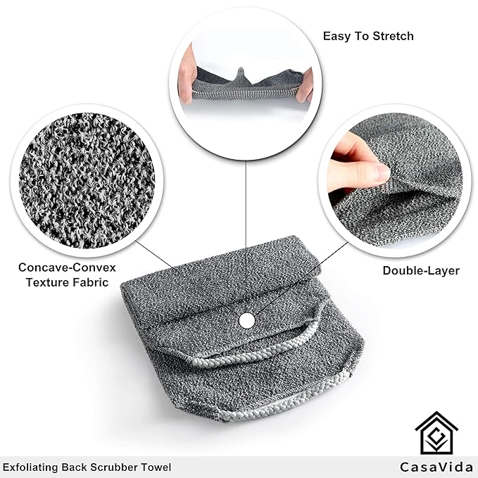 CASAVIDA Back Scrubber for Shower Nylon Bath Towel Washer Exfoliating Washcloth Rear Japanese Stretchable Strap Wash Cloth Body Exfoliation 2 Pack (Rose Pink + Lake Blue)