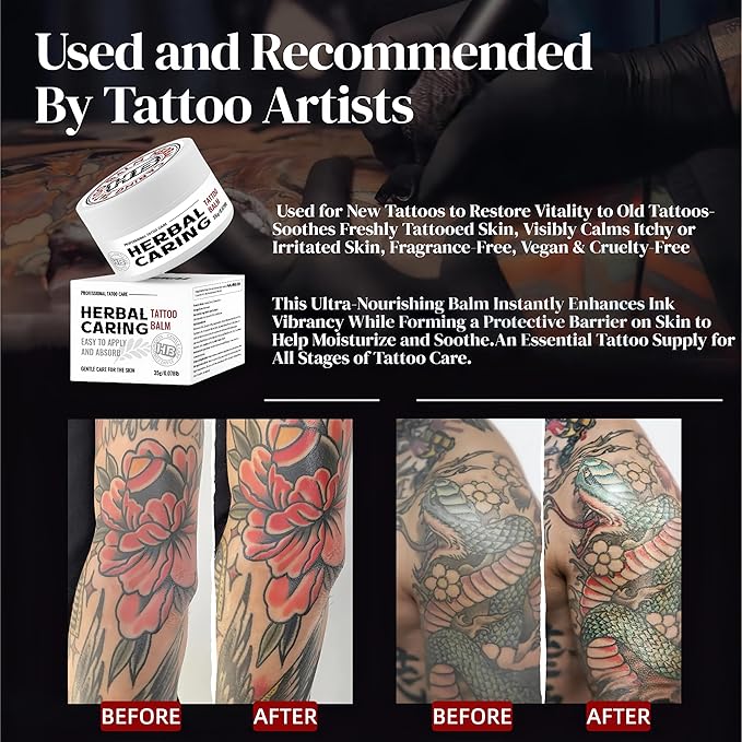Tattoo Aftercare Balm Herbal Tattoo Healing Cream 35g Fast Absorbing, Non Greasy, Gentle Skin Care Helps Moisturize, Reduce Dryness Support Vibrant Ink Colors